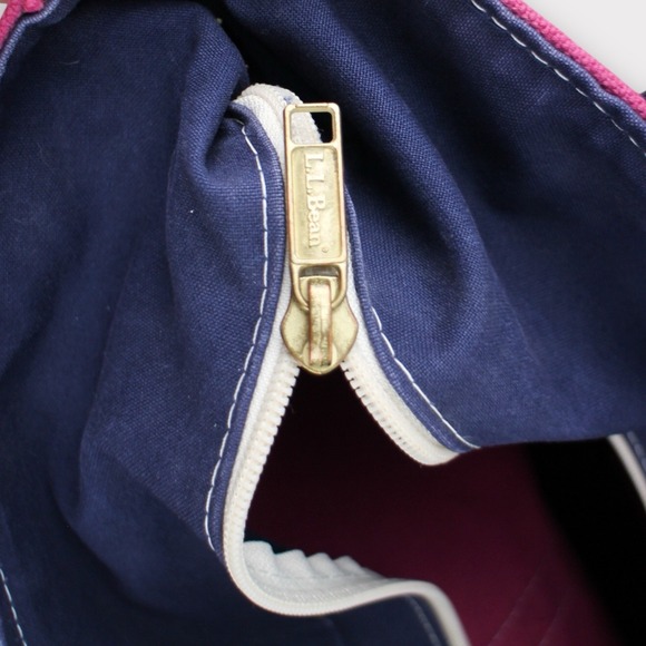 Vintage L.L. Bean Canvas Boat And Tote Bag Pink Blue Medium Zip Top Rare - Picture 6 of 9